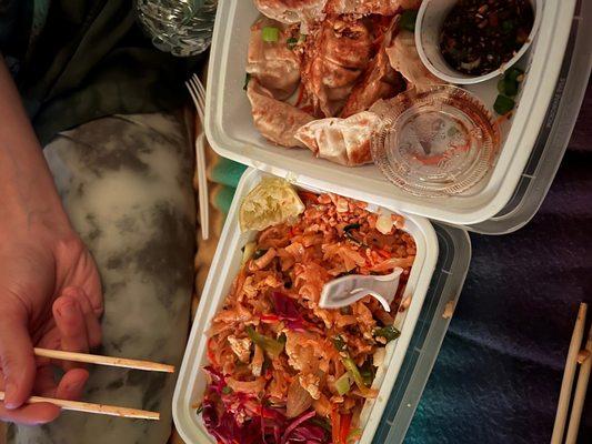 Dumplings and Phad thai noodle