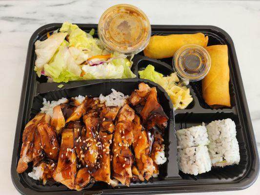 Chicken Bento with Egg Rolls