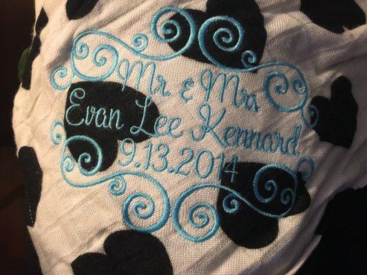 Here's another picture I took of the BEAUTIFUL work she did for me on our Love Noir blanket! VERY HAPPY!