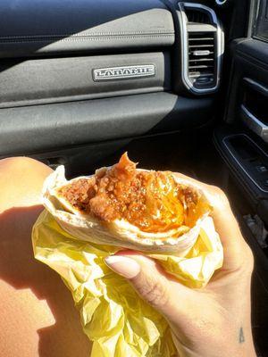 Beef and bean burrito.