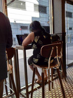 View of Corvo window seating on tall chairs