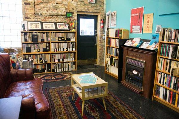 Our reading room with fireplace (we've now turned this area into a space for work by Chicago kids and teens)