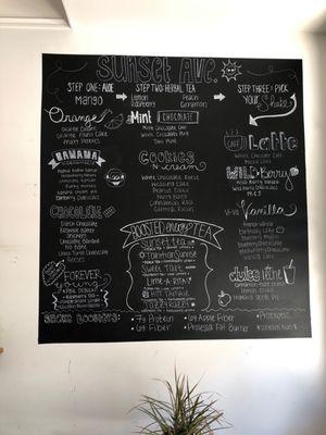 Menu of healthy delicious shakes and teas.