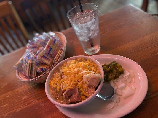 Monday's lunch special: Chili-Mac n cheese! White bean and pork chili is what I picked today and it was amazing as usual.