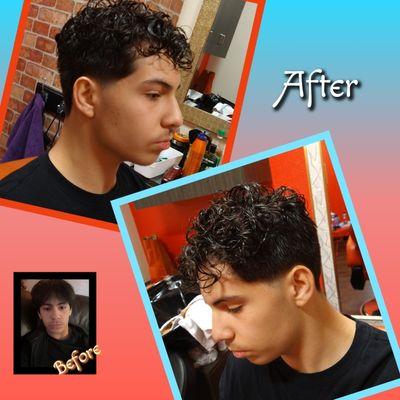 Lose curl perm. Beige and pink rods, white rods on each temple.