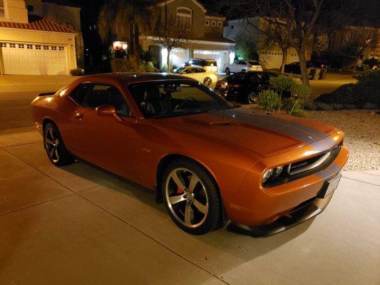 Dodge Challenger SRT8 Toxic Orange Pearl in MY Driveway! How sweet it is!