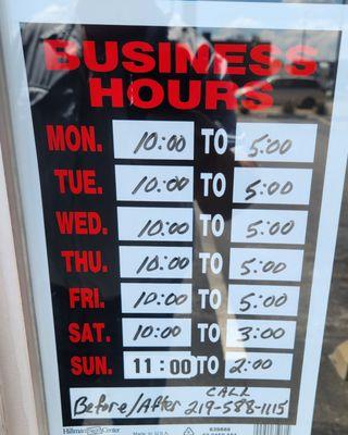 If You need to come in before or after hours just call 1(219) 588-1115