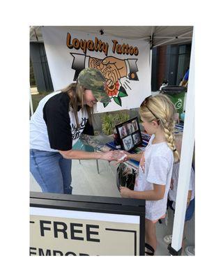 Community! Temporary tattoos at the Columbus Clingstones
