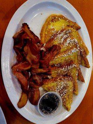 My 10 Year Old Son's French Toast Plate . . . Look At That Pile Of Bacon ! ! ! Mmmmmm