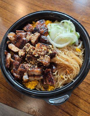 Grilled Pork Belly Bowl with Pancit, Garlic Rice & Pickled Veggies!