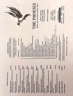 Front page of the menu