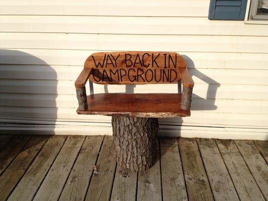 Seat outside of office.