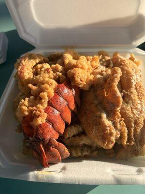 Fried lobster, shrimp, and catfish