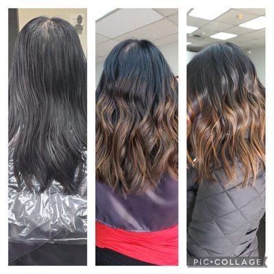 Before and after balayage