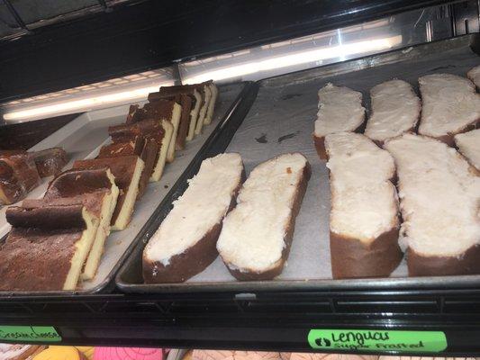 Cheesecake Bars (left)
Sweet Bread (a tad moist) with a Frosted layer & sprinkled with sugar