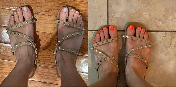 Had straps trimmed as the sandals were loose on the left (8.5.22)
