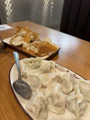 Shrimp and pork potstickers with pork and chive dumplings