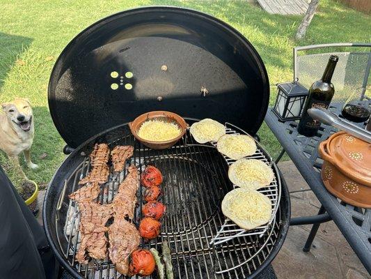 Meat, tomatoes, tortillas, serrano peppers and cheese, purchased at "El Matamoros Meat Market". Super nice guys and great quality meats.