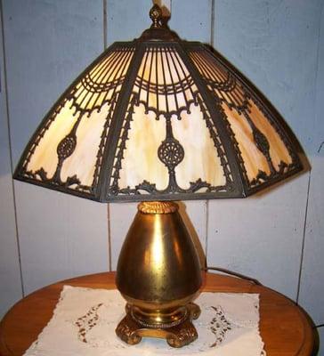 Slag Glass Table Lamp, Circa 1900