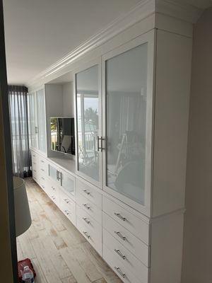 Bedroom wall unit with storage