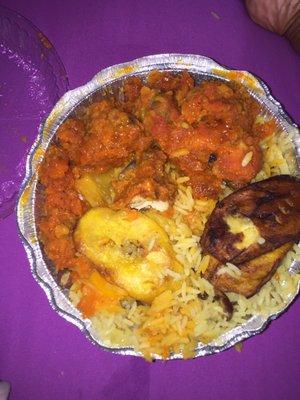 Sweet & Sour chicken , rice and plantain