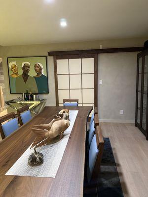 Closed Shoji door view from dining room toward kitchen.