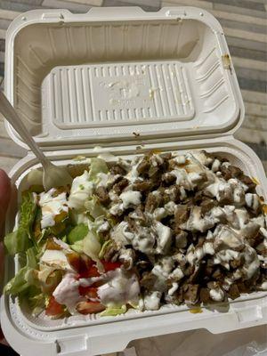 lamb over rice & salad