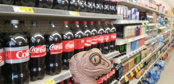 Bob the Raptor says "These mammals have Coke ZERO!!!"