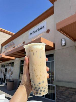 Hokkaido milk tea, cheese foam, honey boba, light ice cream