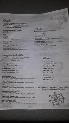 Menu 3/8/25 chicken, burgers, sandwiches, poboys, steak, sides