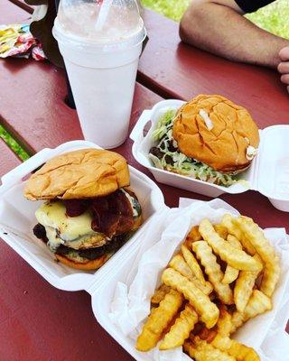 California Burger & Jalapeño Burger & Fries & Large Chocolate Malt