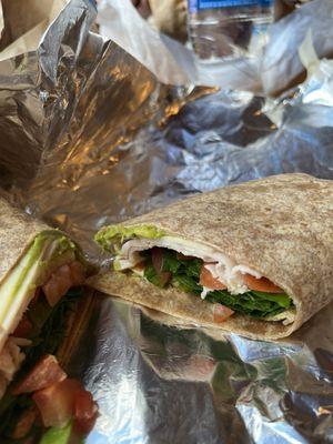 Turkey avocado whole wheat wrap.