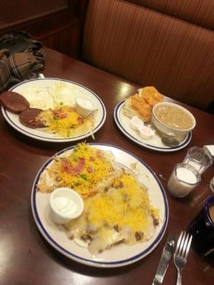 Fresh sausage gravy, buttermilk biscuits, freshly made hash browns, with eggs cooked to order. A true country savory breakfast!