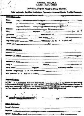 Used form given to me to fill out. She used white-out to hide someone else's info.