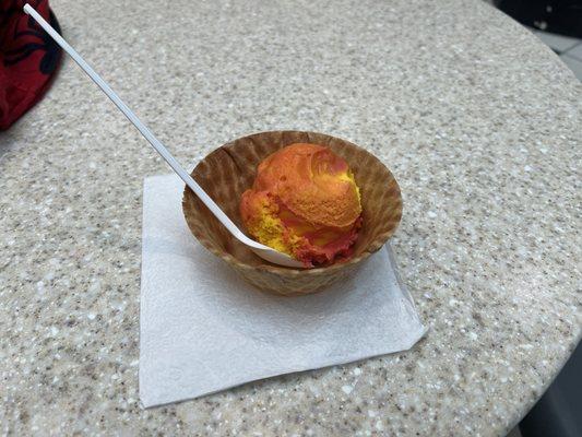 Maui Zowie Sherbet in a waffle cone