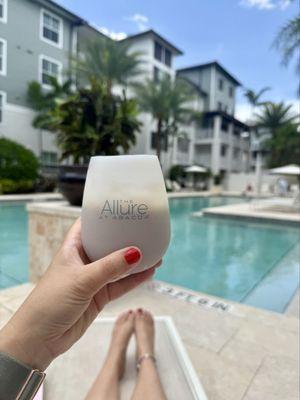 Nothing like a relaxing pool day with some Allure swag from one of their awesome community events! LOVE this silicone glass!