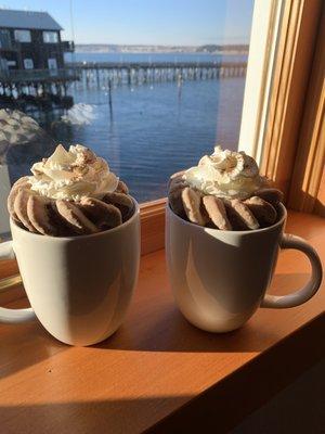 Hot spiced hard cider, with maple donut topper!!