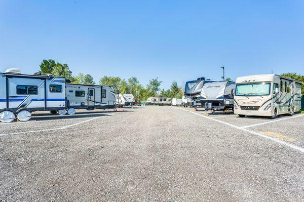 Outdoor boat & RV parking spaces are 12-feet wide and 20 to 50-feet long.
