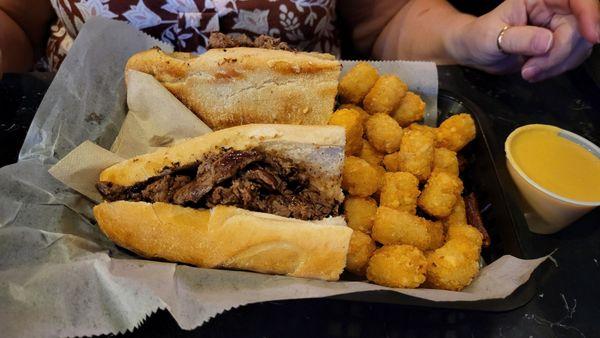 Philly cheesesteak and tots