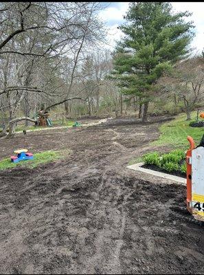 Topsoil and grading and grass seeding
