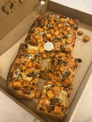 Vegan Pizza with buffalo tofu and mushroom