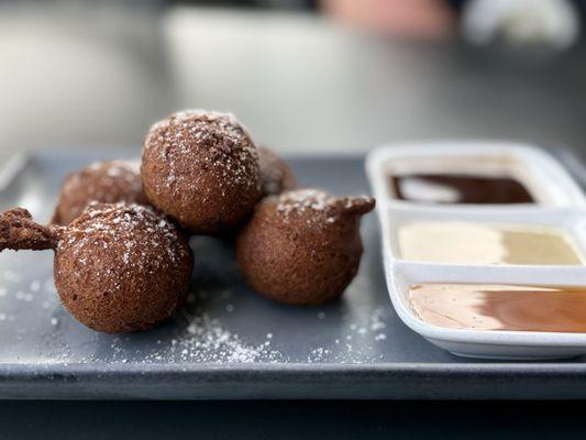 Donut dots with three dipping sauces