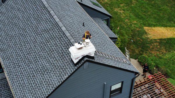 Drone view of install and repointing work