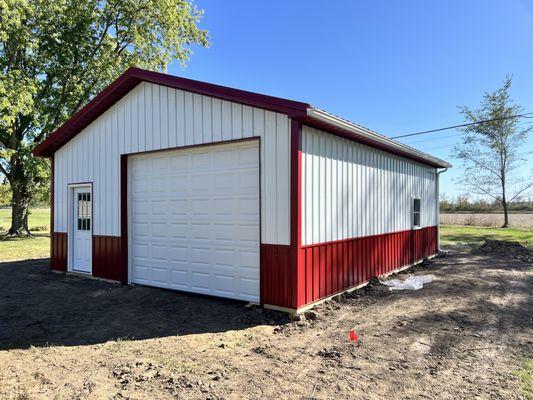 A Columbia City, IN. pole barn. Great for garden tools and mower storage.