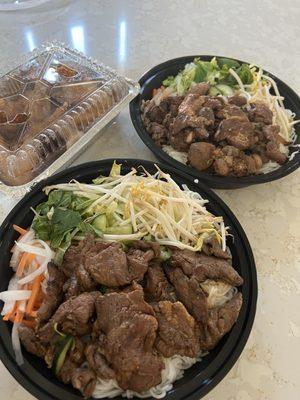 5 Spiced Grilled Pork Vermicelli Noodle Bowl (Bn Tht Nng) and (6) Tamarind Chili Glaze Chicken Wings