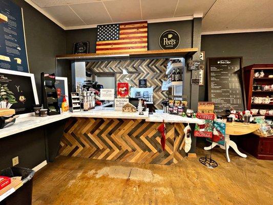 Interior of The Post. Exterior of Peet's Coffee.