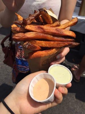 original with lemon garlic aioli (back), chipotle ranch (left), and poblano fraiche (right). so good.