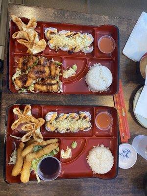 Two lunch specials, not shown our miso soup and the salad