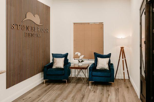 Our spacious, modern waiting room at Stonebrook Dental in Frisco is designed to make every patient feel comfortable and at ease.