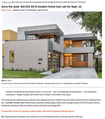 Proud sponsor of the Modern Architecture + Design Society's 2018 Home Tour - One of the featured homes on the tour was designed by our firm.